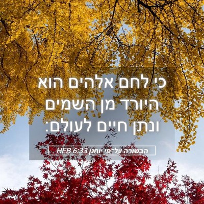 Picture 05 - הבשורה על־פי יוחנן 6:33 HEB - כי לחם אלהים הוא היורד מן - Bible Verse Picture