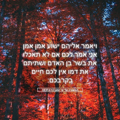 Picture 05 - הבשורה על־פי יוחנן 6:53 HEB - ויאמר אליהם ישוע אמן אמן - Bible Verse Picture