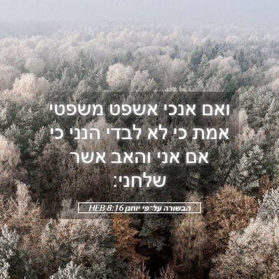 Picture 05 - הבשורה על־פי יוחנן 8:16 HEB - ואם אנכי אשפט משפטי אמת כי - Bible Verse Picture