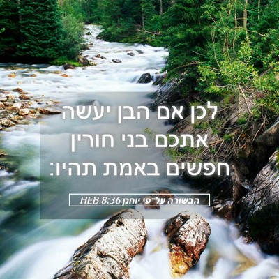 Picture 05 - הבשורה על־פי יוחנן 8:36 HEB - לכן אם הבן יעשה אתכם בני - Bible Verse Picture