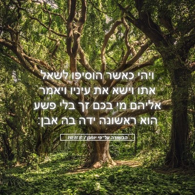 Picture 05 - הבשורה על־פי יוחנן 8:7 HEB - ויהי כאשר הוסיפו לשאל אתו - Bible Verse Picture