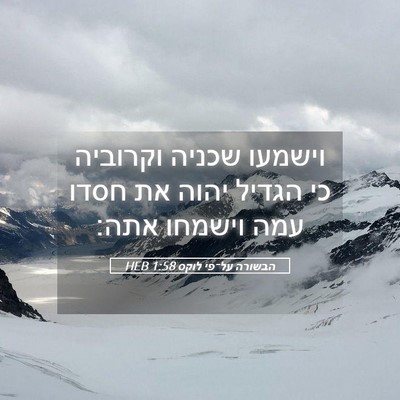 Picture 05 - הבשורה על־פי לוקס 1:58 HEB - וישמעו שכניה וקרוביה כי - Bible Verse Picture