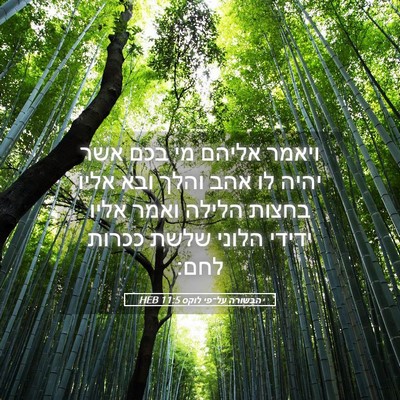Picture 05 - הבשורה על־פי לוקס 11:5 HEB - ויאמר אליהם מי בכם אשר יהיה - Bible Verse Picture
