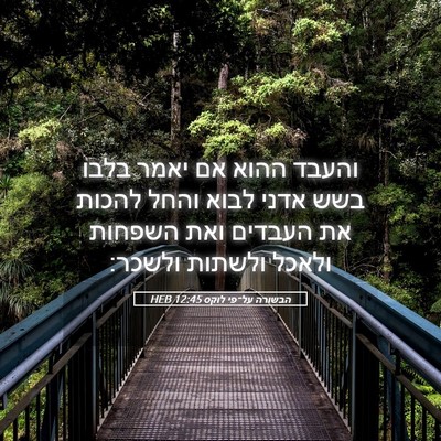 Picture 05 - הבשורה על־פי לוקס 12:45 HEB - והעבד ההוא אם יאמר בלבו בשש - Bible Verse Picture