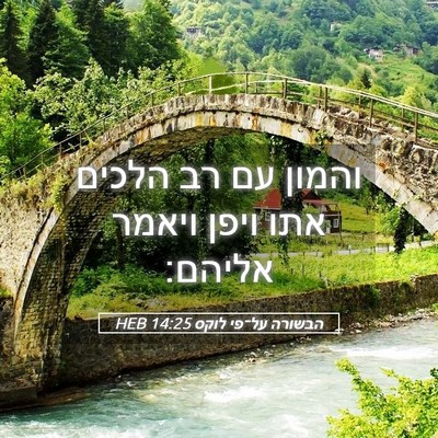 Picture 05 - הבשורה על־פי לוקס 14:25 HEB - והמון עם רב הלכים אתו ויפן - Bible Verse Picture