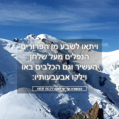 Picture 05 - הבשורה על־פי לוקס 16:21 HEB - ויתאו לשבע מן הפרורים - Bible Verse Picture