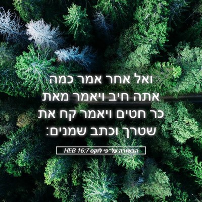 Picture 05 - הבשורה על־פי לוקס 16:7 HEB - ואל אחר אמר כמה אתה חיב - Bible Verse Picture