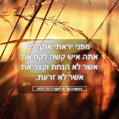 Picture 05 - הבשורה על־פי לוקס 19:21 HEB - מפני יראתי אתך כי אתה איש - Bible Verse Picture