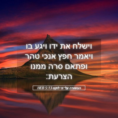 Picture 05 - הבשורה על־פי לוקס 5:13 HEB - וישלח את ידו ויגע בו ויאמר - Bible Verse Picture