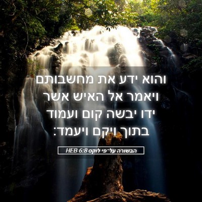 Picture 05 - הבשורה על־פי לוקס 6:8 HEB - והוא ידע את מחשבותם ויאמר - Bible Verse Picture