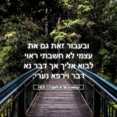 Picture 05 - הבשורה על־פי לוקס 7:7 HEB - ובעבור זאת גם את עצמי לא - Bible Verse Picture
