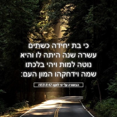Picture 05 - הבשורה על־פי לוקס 8:42 HEB - כי בת יחידה כשתים עשרה שנה - Bible Verse Picture