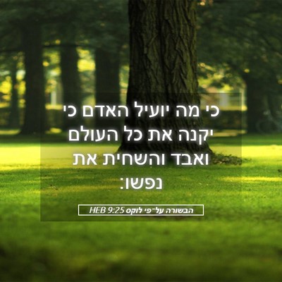 Picture 05 - הבשורה על־פי לוקס 9:25 HEB - כי מה יועיל האדם כי יקנה את - Bible Verse Picture