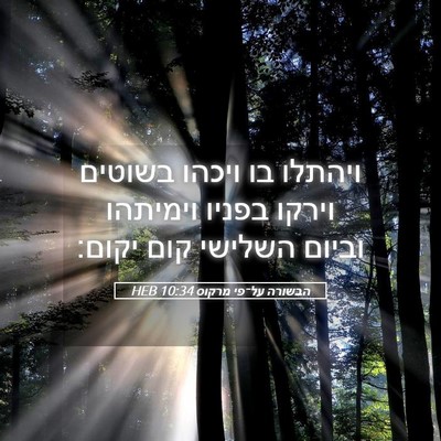 Picture 05 - הבשורה על־פי מרקוס 10:34 HEB - ויהתלו בו ויכהו בשוטים - Bible Verse Picture