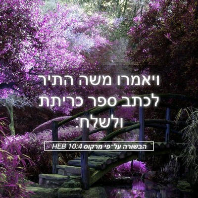 Picture 05 - הבשורה על־פי מרקוס 10:4 HEB - ויאמרו משה התיר לכתב ספר - Bible Verse Picture