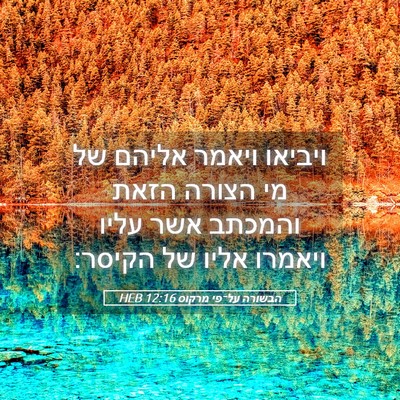 Picture 05 - הבשורה על־פי מרקוס 12:16 HEB - ויביאו ויאמר אליהם של מי - Bible Verse Picture