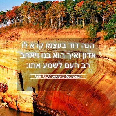 Picture 05 - הבשורה על־פי מרקוס 12:37 HEB - הנה דוד בעצמו קרא לו אדון - Bible Verse Picture