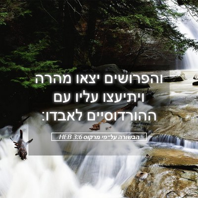 Picture 05 - הבשורה על־פי מרקוס 3:6 HEB - והפרושים יצאו מהרה ויתיעצו - Bible Verse Picture
