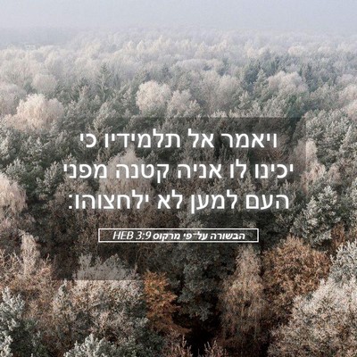 Picture 05 - הבשורה על־פי מרקוס 3:9 HEB - ויאמר אל תלמידיו כי יכינו - Bible Verse Picture