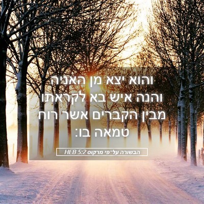 Picture 05 - הבשורה על־פי מרקוס 5:2 HEB - והוא יצא מן האניה והנה איש - Bible Verse Picture