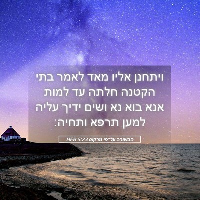Picture 05 - הבשורה על־פי מרקוס 5:23 HEB - ויתחנן אליו מאד לאמר בתי - Bible Verse Picture