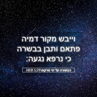 Picture 05 - הבשורה על־פי מרקוס 5:29 HEB - וייבש מקור דמיה פתאם ותבן - Bible Verse Picture