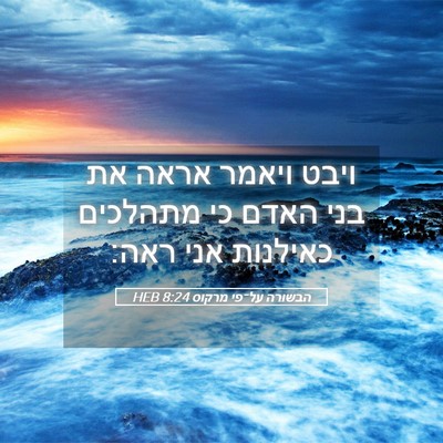 Picture 05 - הבשורה על־פי מרקוס 8:24 HEB - ויבט ויאמר אראה את בני האדם - Bible Verse Picture