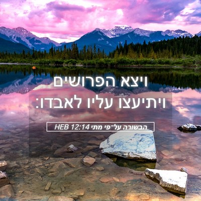 Picture 05 - הבשורה על־פי מתי 12:14 HEB - ויצא הפרושים ויתיעצו עליו - Bible Verse Picture