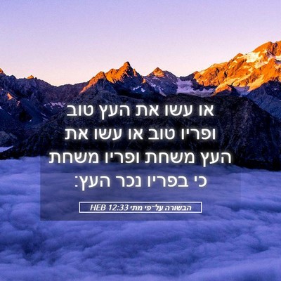 Picture 05 - הבשורה על־פי מתי 12:33 HEB - או עשו את העץ טוב ופריו טוב - Bible Verse Picture