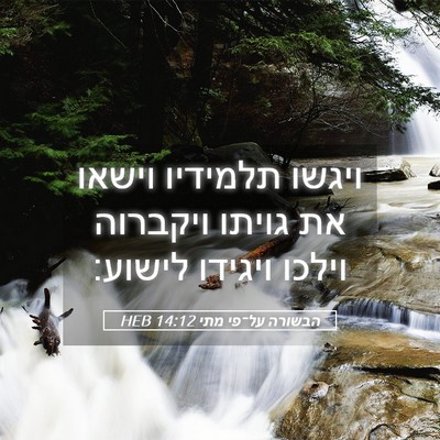 Picture 05 - הבשורה על־פי מתי 14:12 HEB - ויגשו תלמידיו וישאו את - Bible Verse Picture