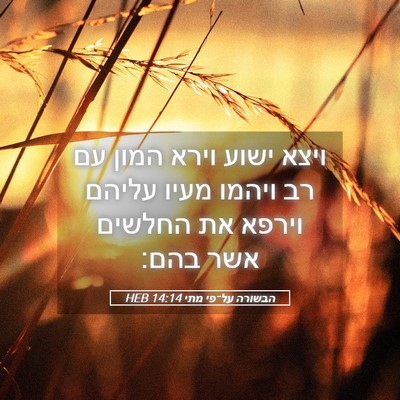 Picture 05 - הבשורה על־פי מתי 14:14 HEB - ויצא ישוע וירא המון עם רב - Bible Verse Picture