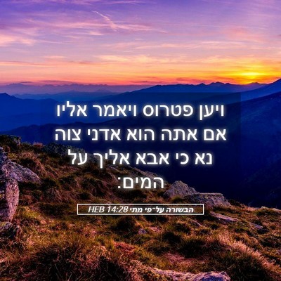 Picture 05 - הבשורה על־פי מתי 14:28 HEB - ויען פטרוס ויאמר אליו אם - Bible Verse Picture