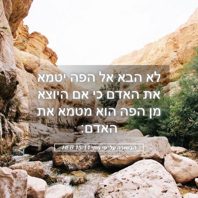 Picture 05 - הבשורה על־פי מתי 15:11 HEB - לא הבא אל הפה יטמא את האדם - Bible Verse Picture