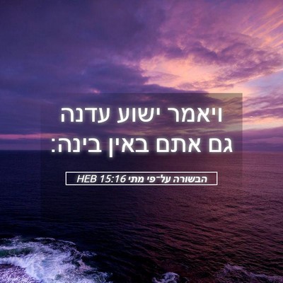 Picture 05 - הבשורה על־פי מתי 15:16 HEB - ויאמר ישוע עדנה גם אתם באין - Bible Verse Picture