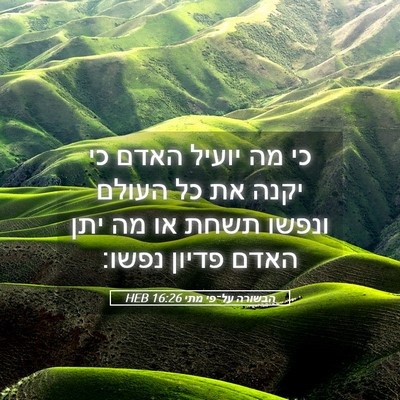 Picture 05 - הבשורה על־פי מתי 16:26 HEB - כי מה יועיל האדם כי יקנה את - Bible Verse Picture