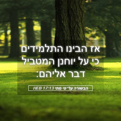 Picture 05 - הבשורה על־פי מתי 17:13 HEB - אז הבינו התלמידים כי על - Bible Verse Picture