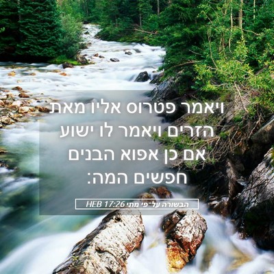Picture 05 - הבשורה על־פי מתי 17:26 HEB - ויאמר פטרוס אליו מאת הזרים - Bible Verse Picture