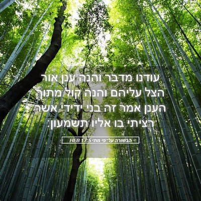 Picture 05 - הבשורה על־פי מתי 17:5 HEB - עודנו מדבר והנה ענן אור הצל - Bible Verse Picture