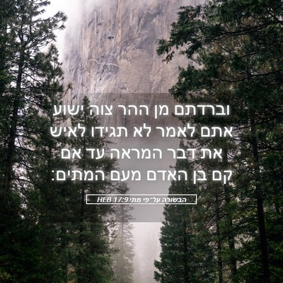 Picture 05 - הבשורה על־פי מתי 17:9 HEB - וברדתם מן ההר צוה ישוע אתם - Bible Verse Picture