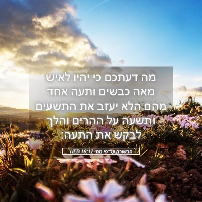 Picture 05 - הבשורה על־פי מתי 18:12 HEB - מה דעתכם כי יהיו לאיש מאה - Bible Verse Picture