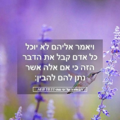 Picture 05 - הבשורה על־פי מתי 19:11 HEB - ויאמר אליהם לא יוכל כל אדם - Bible Verse Picture
