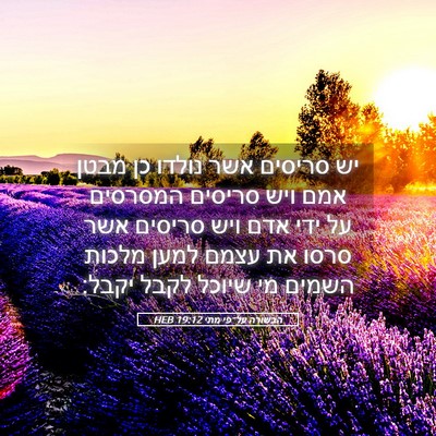 Picture 05 - הבשורה על־פי מתי 19:12 HEB - יש סריסים אשר נולדו כן מבטן - Bible Verse Picture