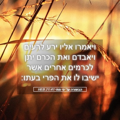 Picture 05 - הבשורה על־פי מתי 21:41 HEB - ויאמרו אליו ירע לרעים - Bible Verse Picture