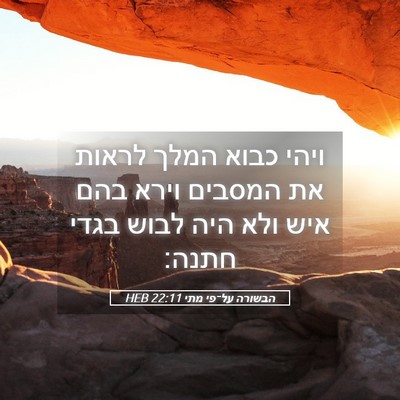 Picture 05 - הבשורה על־פי מתי 22:11 HEB - ויהי כבוא המלך לראות את - Bible Verse Picture