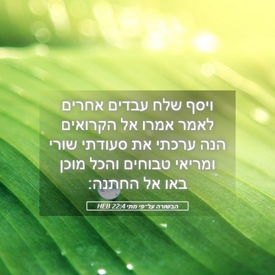 Picture 05 - הבשורה על־פי מתי 22:4 HEB - ויסף שלח עבדים אחרים לאמר - Bible Verse Picture