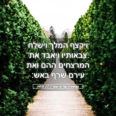 Picture 05 - הבשורה על־פי מתי 22:7 HEB - ויקצף המלך וישלח צבאותיו - Bible Verse Picture