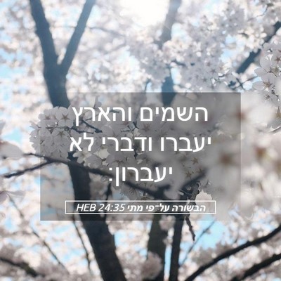 Picture 05 - הבשורה על־פי מתי 24:35 HEB - השמים והארץ יעברו ודברי לא - Bible Verse Picture
