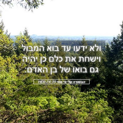 Picture 05 - הבשורה על־פי מתי 24:39 HEB - ולא ידעו עד בוא המבול וישחת - Bible Verse Picture