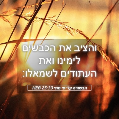 Picture 05 - הבשורה על־פי מתי 25:33 HEB - והציב את הכבשים לימינו ואת - Bible Verse Picture
