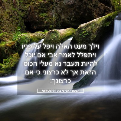 Picture 05 - הבשורה על־פי מתי 26:39 HEB - וילך מעט האלה ויפל על פניו - Bible Verse Picture